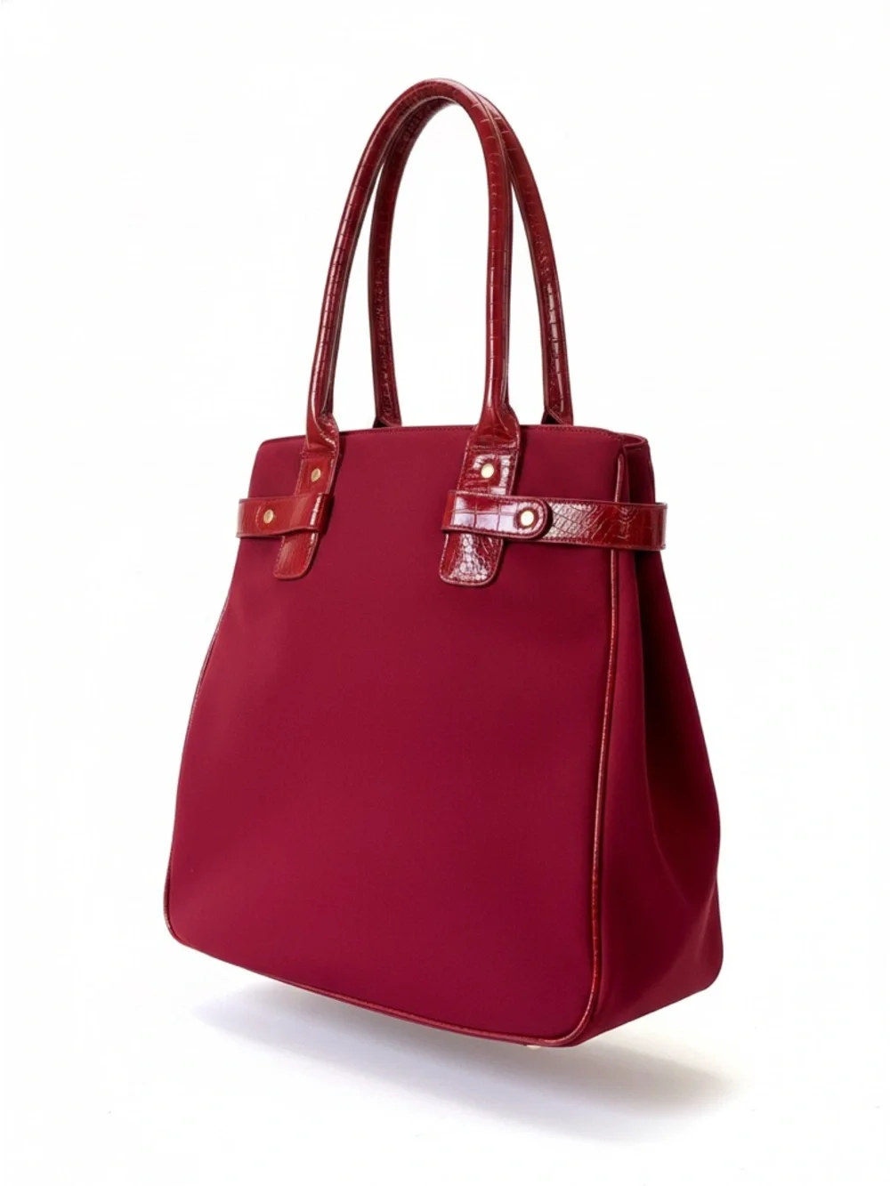 Elegant Chili Red Tote Bag Spacious Water Resistant Nylon Crocodile Trim